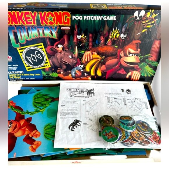 1995 Donkey Kong Country Pog Pitchin' Board Game Rare Nintendo includes pogs - Picture 1 of 4